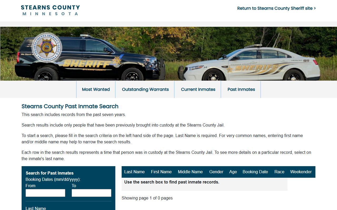 Stearns County inmate records past jail custody search